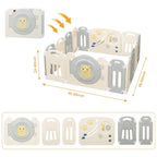 Foldable Kids Activity Play Yard with Lockable Gate&Customizable Game Panel,14-Panel Safe Baby Play Fence for Indoor and Outdoor Use,Gray White