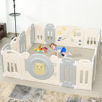 Adjustable Game Panel Foldable Baby Play Yard with Secure Lock Door,18-Panel Safety Kids Play Fence for Indoor&Outdoor Activity Center,Gray White