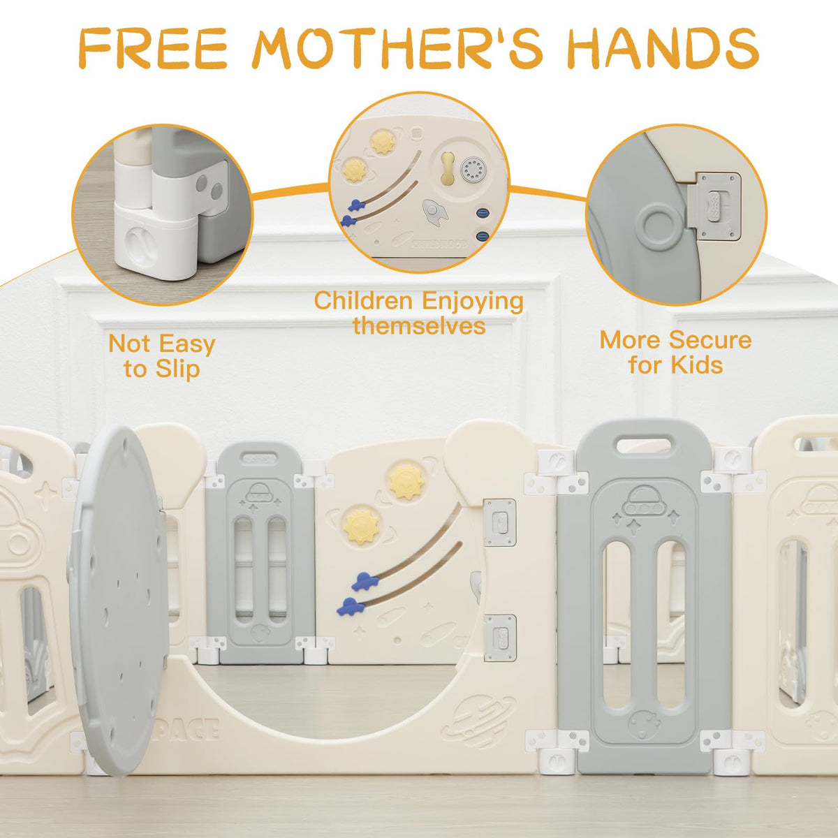 Adjustable Game Panel Foldable Baby Play Yard with Secure Lock Door,18-Panel Safety Kids Play Fence for Indoor&Outdoor Activity Center,Gray White