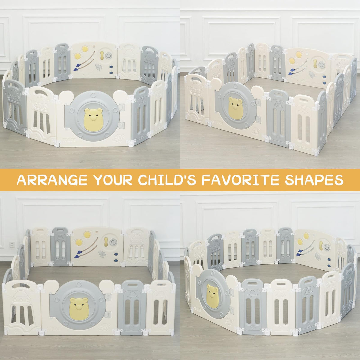 Adjustable Game Panel Foldable Baby Play Yard with Secure Lock Door,18-Panel Safety Kids Play Fence for Indoor&Outdoor Activity Center,Gray White
