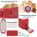 4 Slice Extra Long Slot Toaster with 6 Browning Levels & Defrost/Reheat Functions,Red
