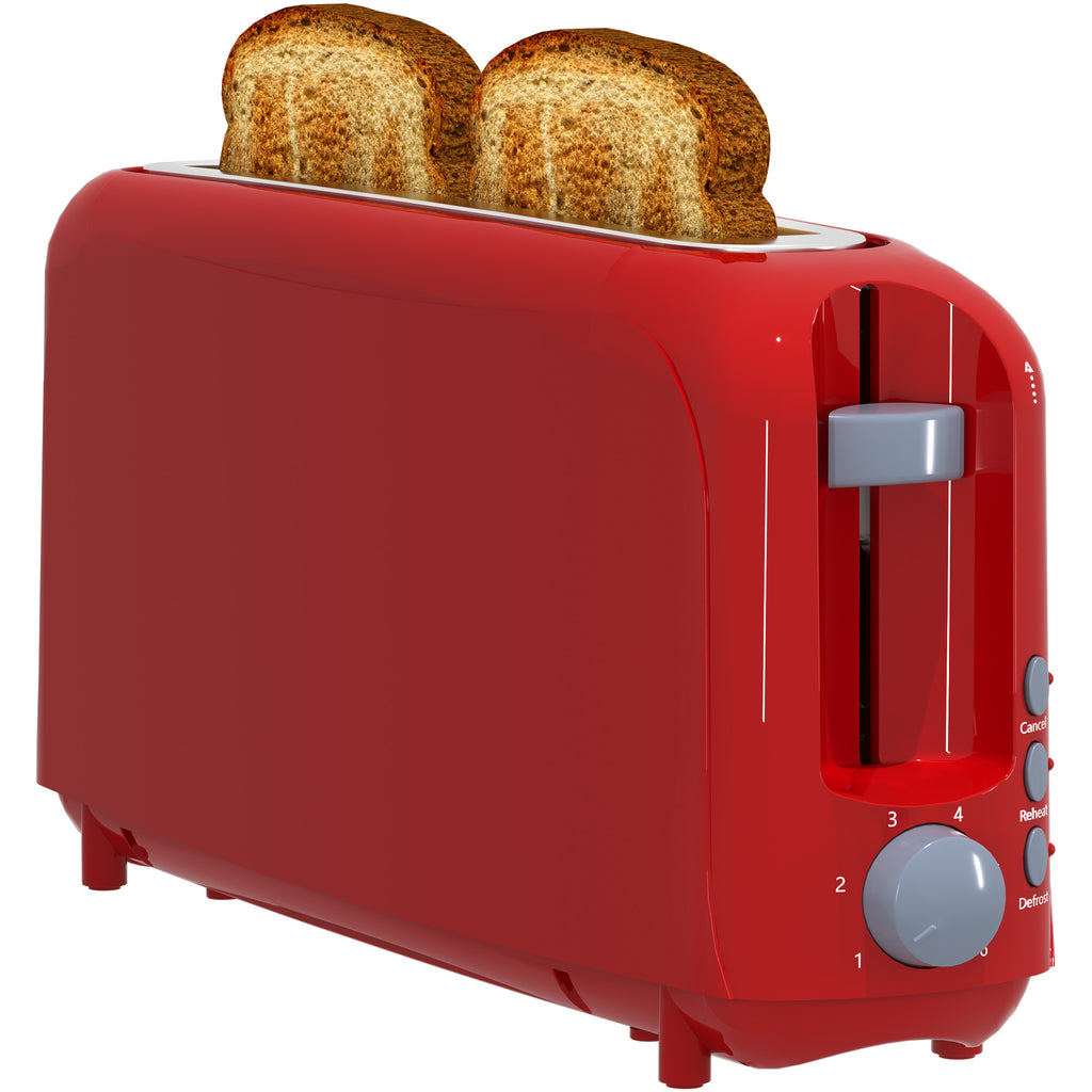 2-Slice Toaster with 10" Extra Long Slot, 6 Browning Levels, Removable Crumb Tray, Defrost, Reheat & Cancel Functions, Auto Shut-Off Safety,Red