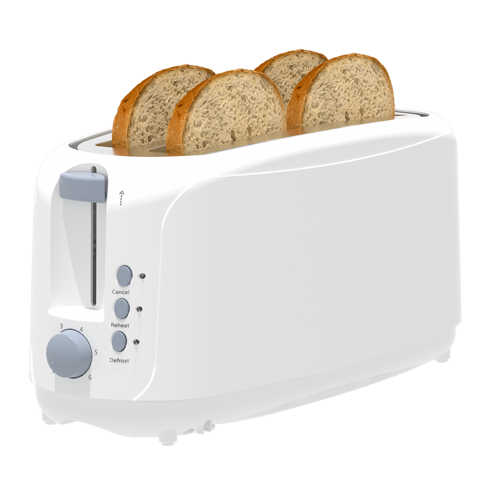 4 Slice Extra Long Slot Toaster with 6 Browning Levels & Defrost/Reheat Functions,White