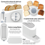 4 Slice Extra Long Slot Toaster with 6 Browning Levels & Defrost/Reheat Functions,White