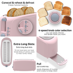 4 Slice Extra Long Slot Toaster with 6 Browning Levels & Defrost/Reheat Functions,Pink