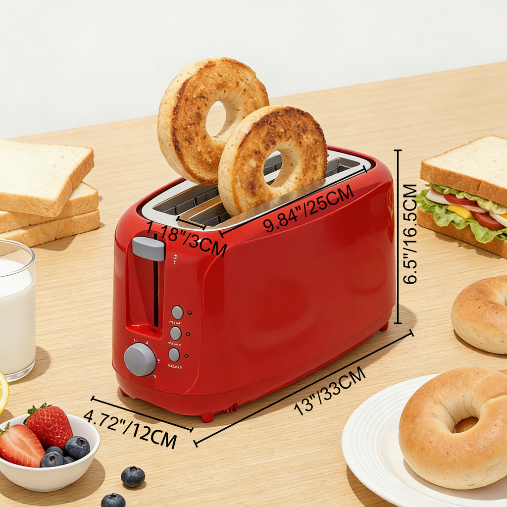 4 Slice Extra Long Slot Toaster with 6 Browning Levels & Defrost/Reheat Functions,Red