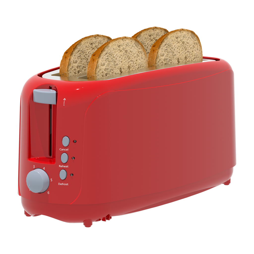 4 Slice Extra Long Slot Toaster with 6 Browning Levels & Defrost/Reheat Functions,Red