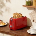 4 Slice Extra Long Slot Toaster with 6 Browning Levels & Defrost/Reheat Functions,Red