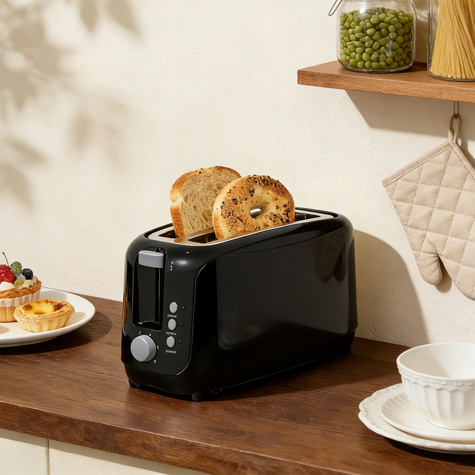 4 Slice Extra Long Slot Toaster with 6 Browning Levels & Defrost/Reheat Functions,Black