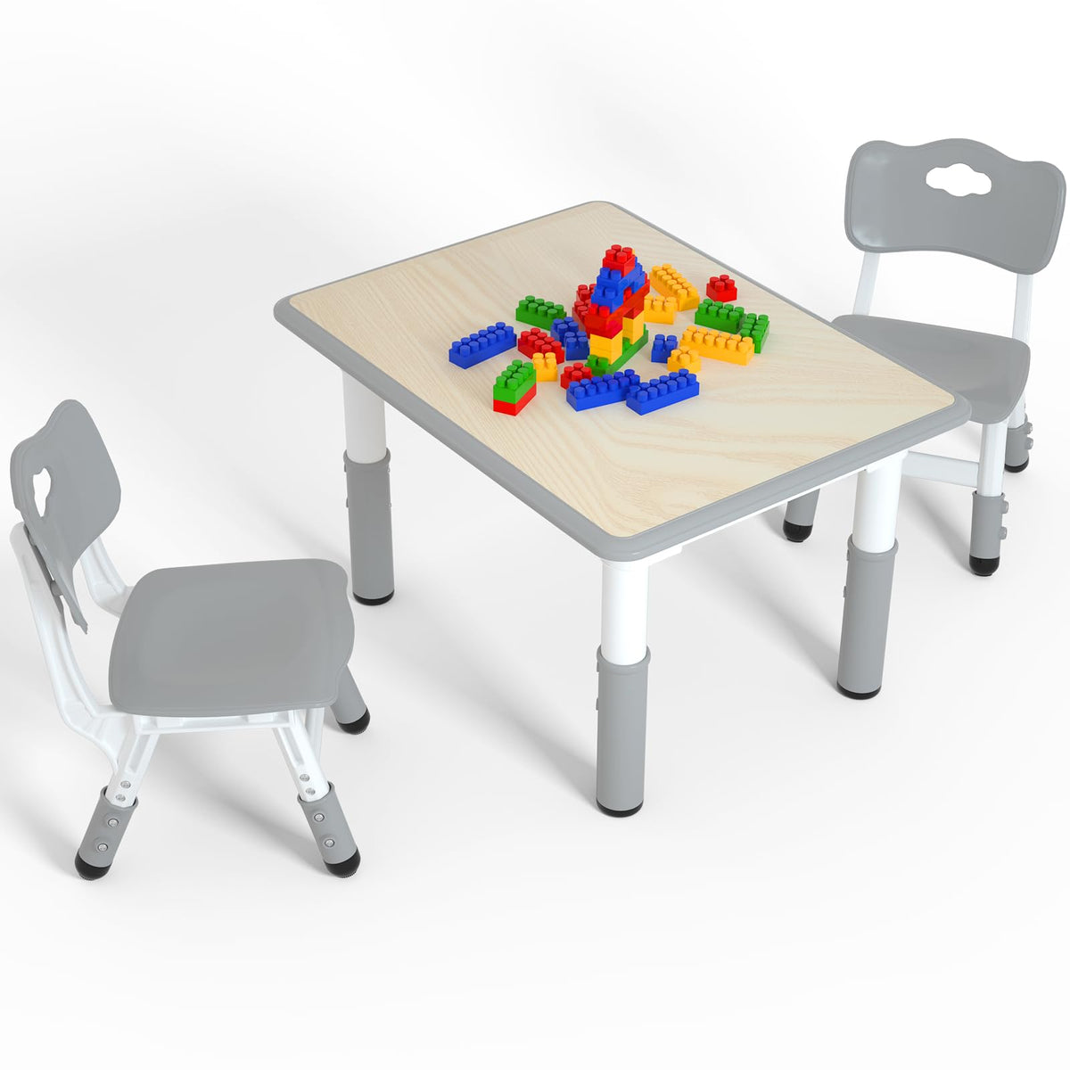 Height Adjustable Kids Table with 6 Chairs, Durable HDPE Play Set for Children Ages 2–12, Brown