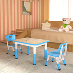 Height Adjustable Kids Table with 2 Chairs, Durable HDPE Play Set for Children Ages 2–12, Blue