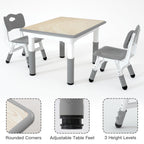 Height Adjustable Kids Table with 2 Chairs, Durable HDPE Play Set for Children Ages 2–12, Gray