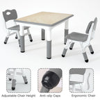 Height Adjustable Kids Table with 2 Chairs, Durable HDPE Play Set for Children Ages 2–12, Gray