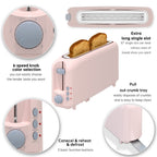 2-Slice Toaster with 10" Extra Long Slot, 6 Browning Levels, Removable Crumb Tray, Defrost, Reheat & Cancel Functions, Auto Shut-Off Safety,Pink