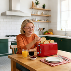 4 Slice Extra Long Slot Toaster with 6 Browning Levels & Defrost/Reheat Functions,Red