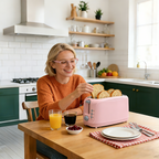 4 Slice Extra Long Slot Toaster with 6 Browning Levels & Defrost/Reheat Functions,Pink