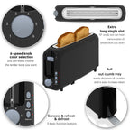 2-Slice Toaster with 10" Extra Long Slot, 6 Browning Levels, Removable Crumb Tray, Defrost, Reheat & Cancel Functions, Auto Shut-Off Safety,Black
