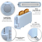 2-Slice Toaster with 10" Extra Long Slot, 6 Browning Levels, Removable Crumb Tray, Defrost, Reheat & Cancel Functions, Auto Shut-Off Safety,Blue