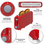 2-Slice Toaster with 10" Extra Long Slot, 6 Browning Levels, Removable Crumb Tray, Defrost, Reheat & Cancel Functions, Auto Shut-Off Safety,Red
