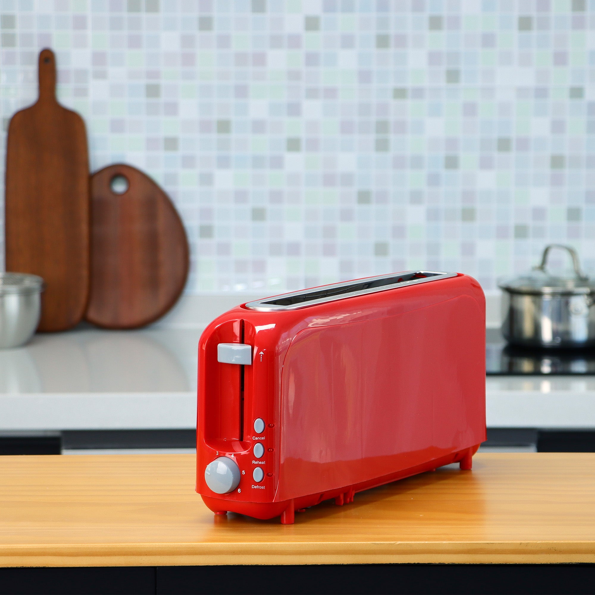 2-Slice Toaster with 10" Extra Long Slot, 6 Browning Levels, Removable Crumb Tray, Defrost, Reheat & Cancel Functions, Auto Shut-Off Safety,Red