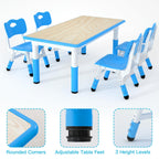 Height Adjustable Kids Table with 4 Chairs, Durable HDPE Play Set for Children Ages 2–12, Blue