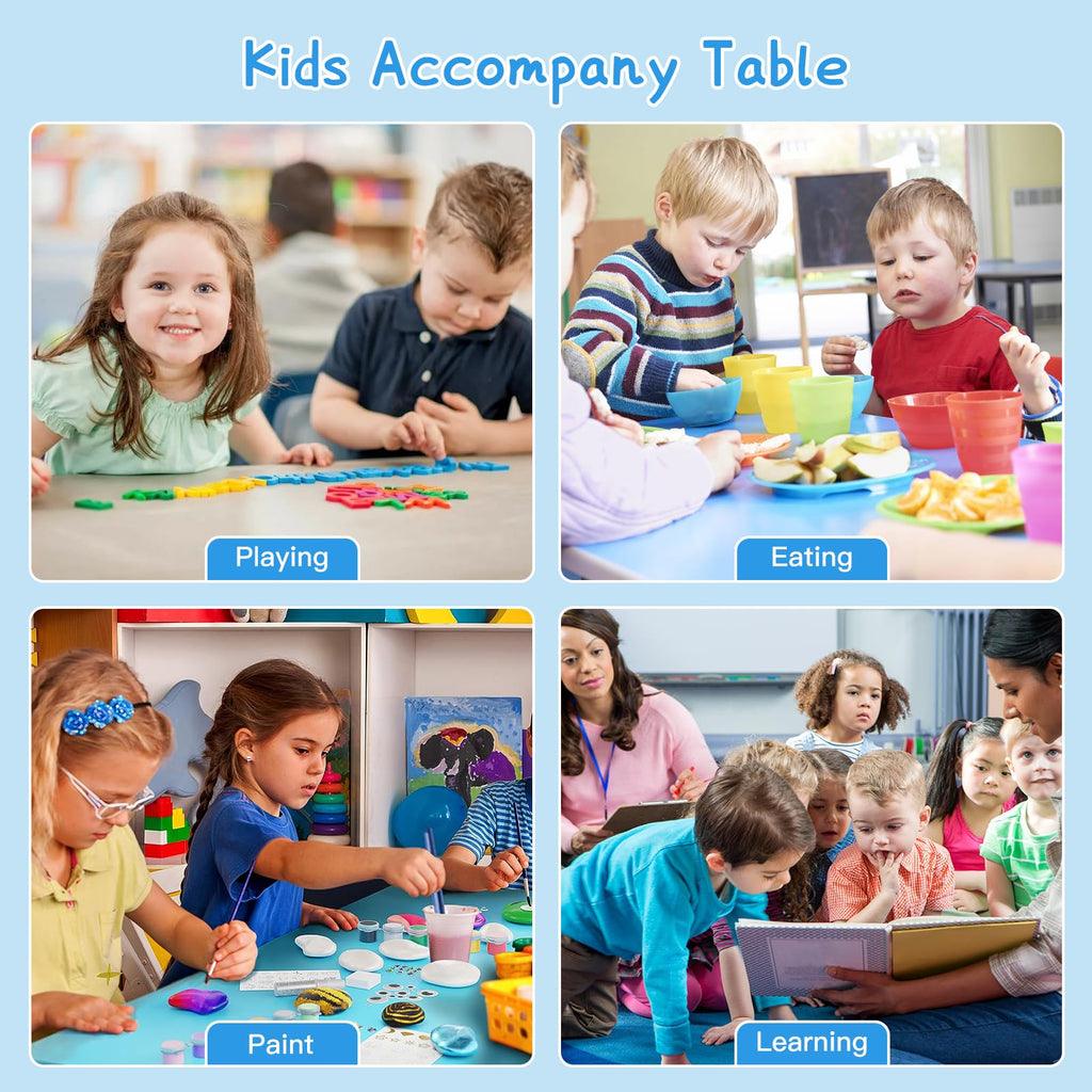 Height Adjustable Kids Table with 4 Chairs, Durable HDPE Play Set for Children Ages 2–12, Blue
