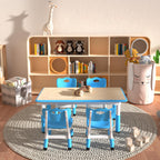 Height Adjustable Kids Table with 4 Chairs, Durable HDPE Play Set for Children Ages 2–12, Blue