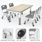 Height Adjustable Kids Table with 4 Chairs, Durable HDPE Play Set for Children Ages 2–12, Gray
