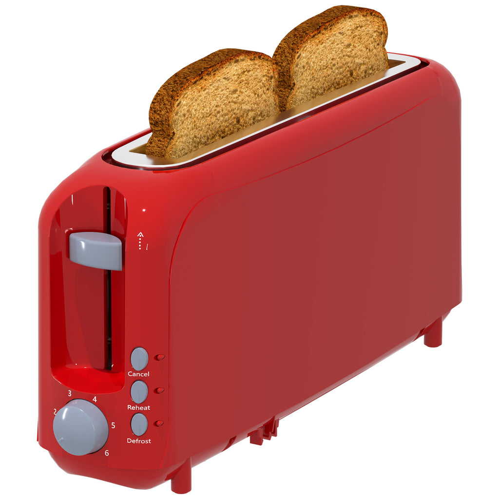 2-Slice Toaster with 10" Extra Long Slot, 6 Browning Levels, Removable Crumb Tray, Defrost, Reheat & Cancel Functions, Auto Shut-Off Safety,Red