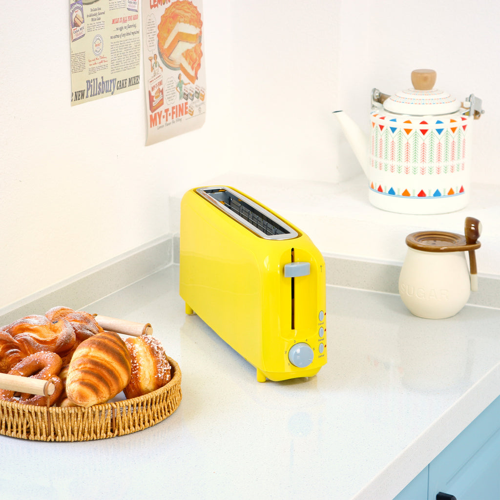 2-Slice Toaster with 10" Extra Long Slot, 6 Browning Levels, Removable Crumb Tray, Defrost, Reheat & Cancel Functions, Auto Shut-Off Safety,Yellow