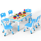 Height Adjustable Kids Table with 6 Chairs, Durable HDPE Play Set for Children Ages 2–12, Blue
