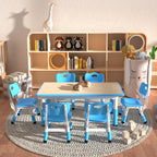Height Adjustable Kids Table with 6 Chairs, Durable HDPE Play Set for Children Ages 2–12, Blue
