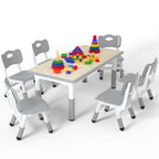 Height Adjustable Kids Table with 6 Chairs, Durable HDPE Play Set for Children Ages 2–12, Gray
