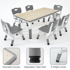 Height Adjustable Kids Table with 6 Chairs, Durable HDPE Play Set for Children Ages 2–12, Gray