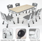 Height Adjustable Kids Table with 6 Chairs, Durable HDPE Play Set for Children Ages 2–12, Gray