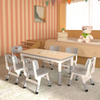Height Adjustable Kids Table with 6 Chairs, Durable HDPE Play Set for Children Ages 2–12, Gray