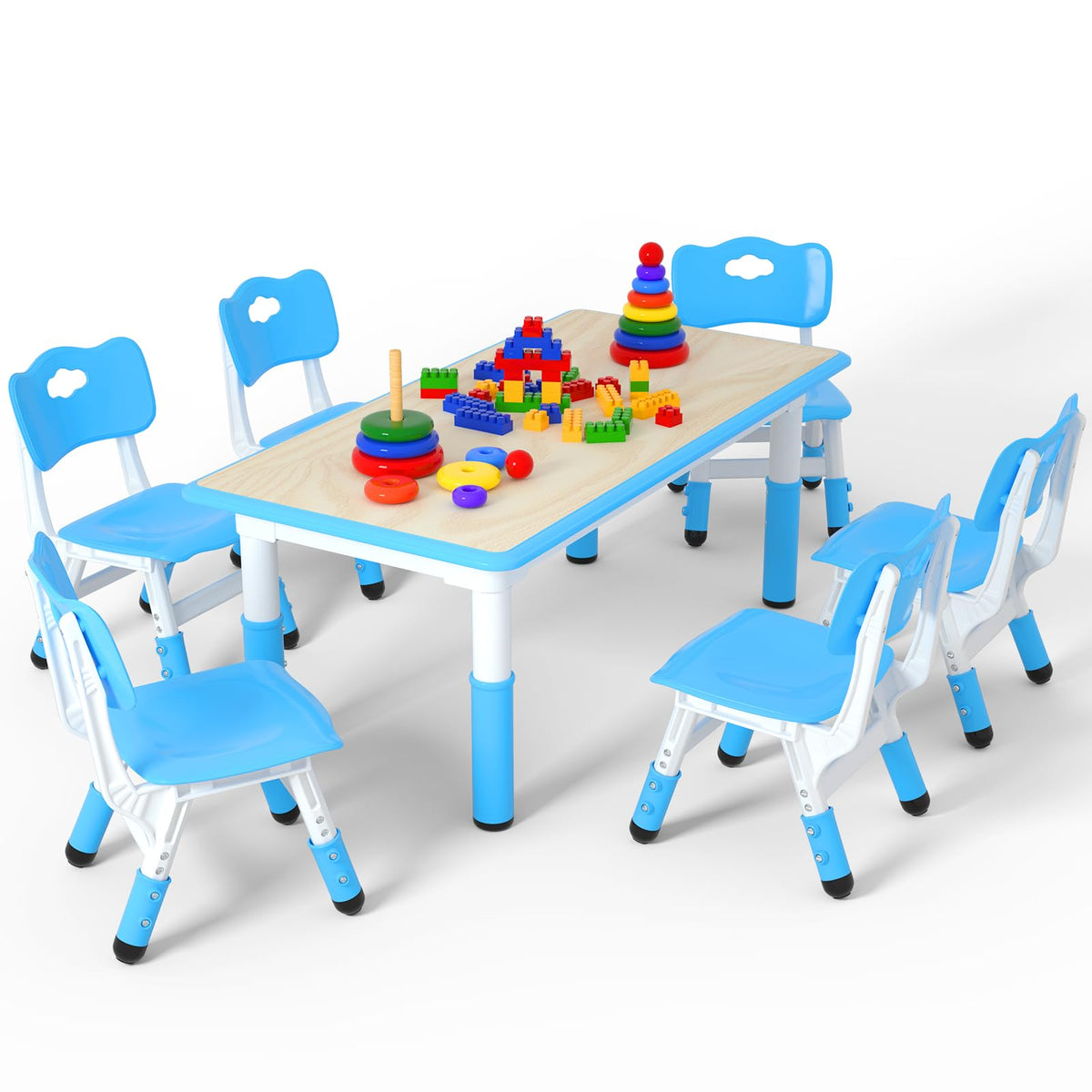 Height Adjustable Kids Table with 2 Chairs, Durable HDPE Play Set for Children Ages 2–12, Gray