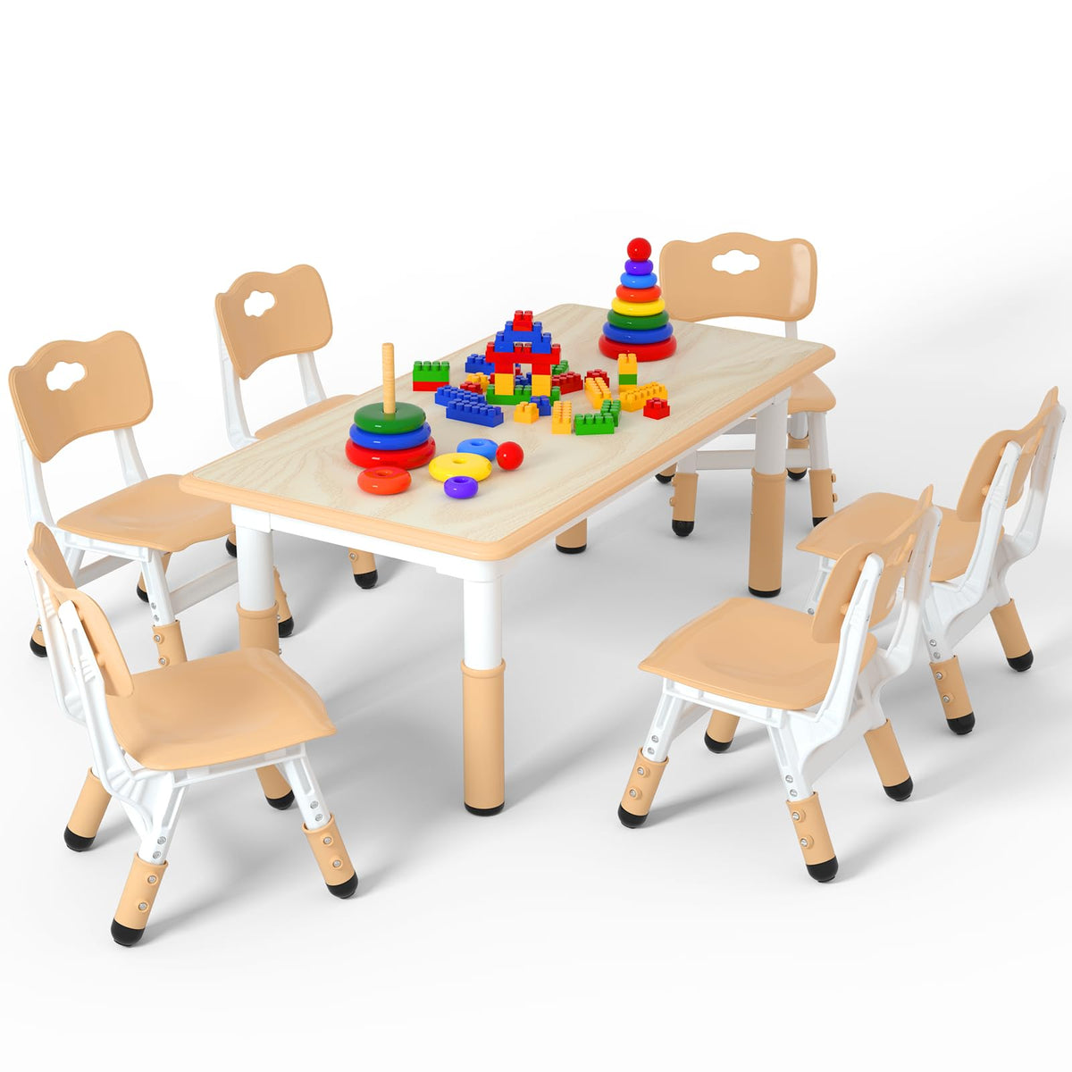 Height Adjustable Kids Table with 2 Chairs, Durable HDPE Play Set for Children Ages 2–12, Blue
