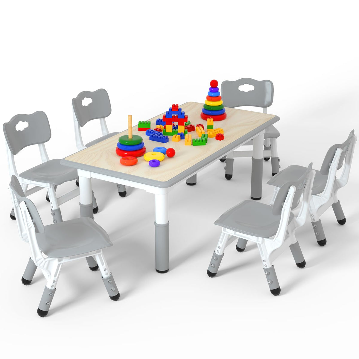 Height Adjustable Kids Table with 2 Chairs, Durable HDPE Play Set for Children Ages 2–12, Blue