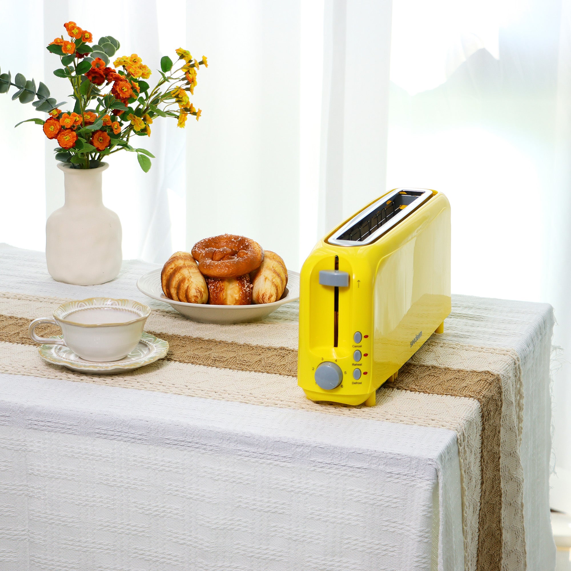 2-Slice Toaster with 10" Extra Long Slot, 6 Browning Levels, Removable Crumb Tray, Defrost, Reheat & Cancel Functions, Auto Shut-Off Safety,Yellow