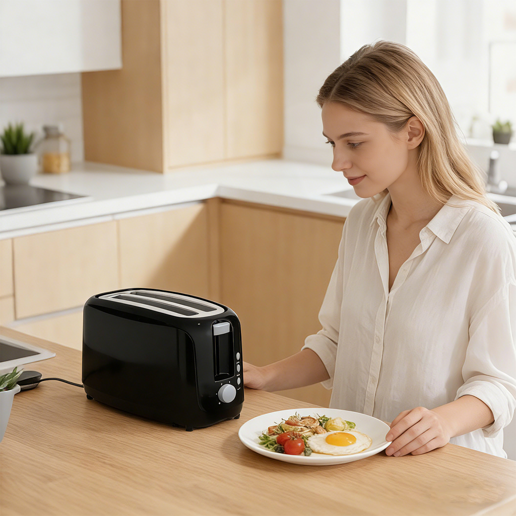 4 Slice Extra Long Slot Toaster with 6 Browning Levels & Defrost/Reheat Functions,Black