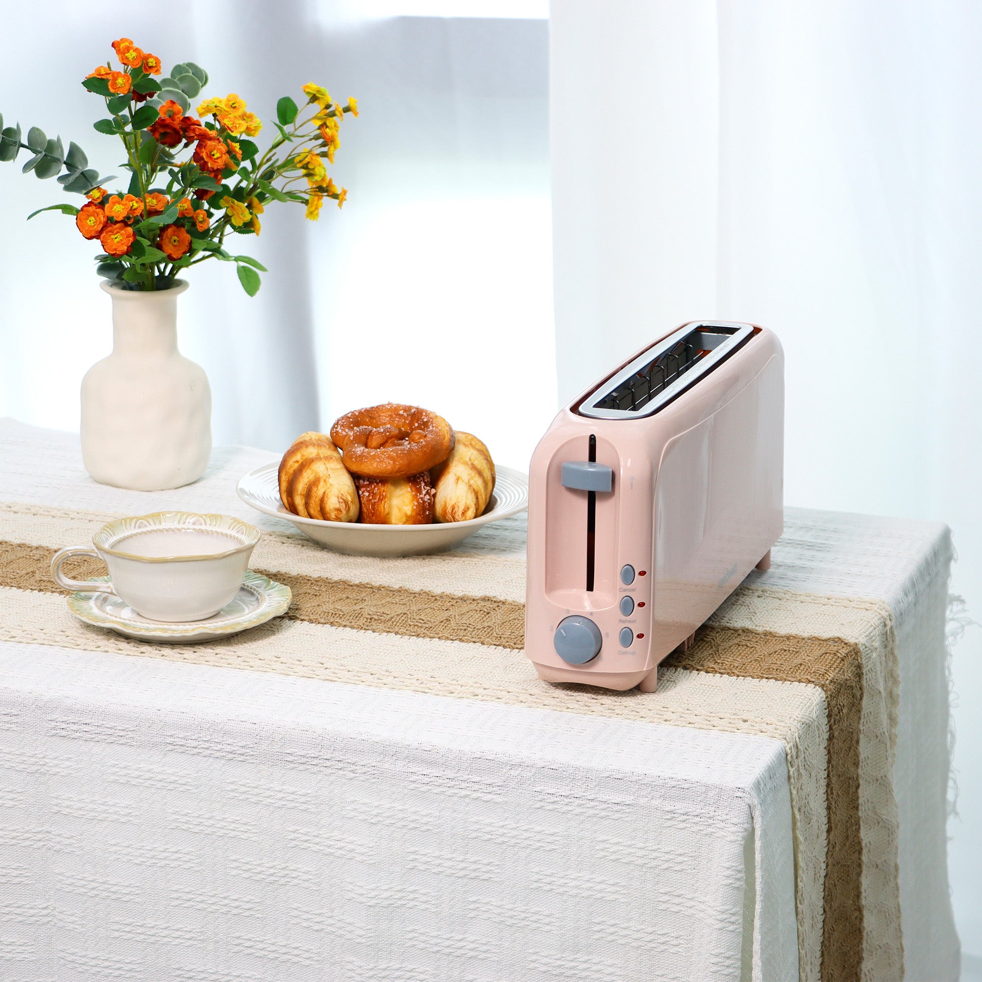 2-Slice Toaster with 10" Extra Long Slot, 6 Browning Levels, Removable Crumb Tray, Defrost, Reheat & Cancel Functions, Auto Shut-Off Safety,Pink
