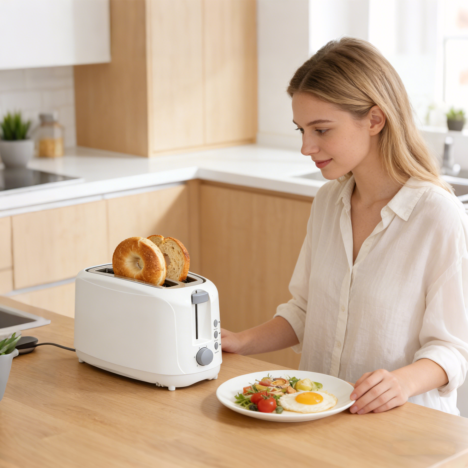 4 Slice Extra Long Slot Toaster with 6 Browning Levels & Defrost/Reheat Functions,White