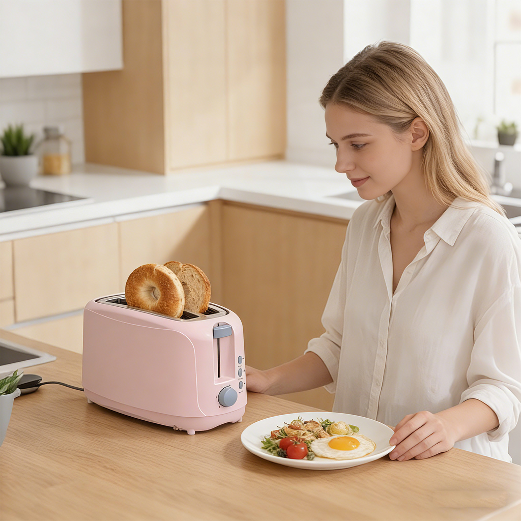 4 Slice Extra Long Slot Toaster with 6 Browning Levels & Defrost/Reheat Functions,Pink