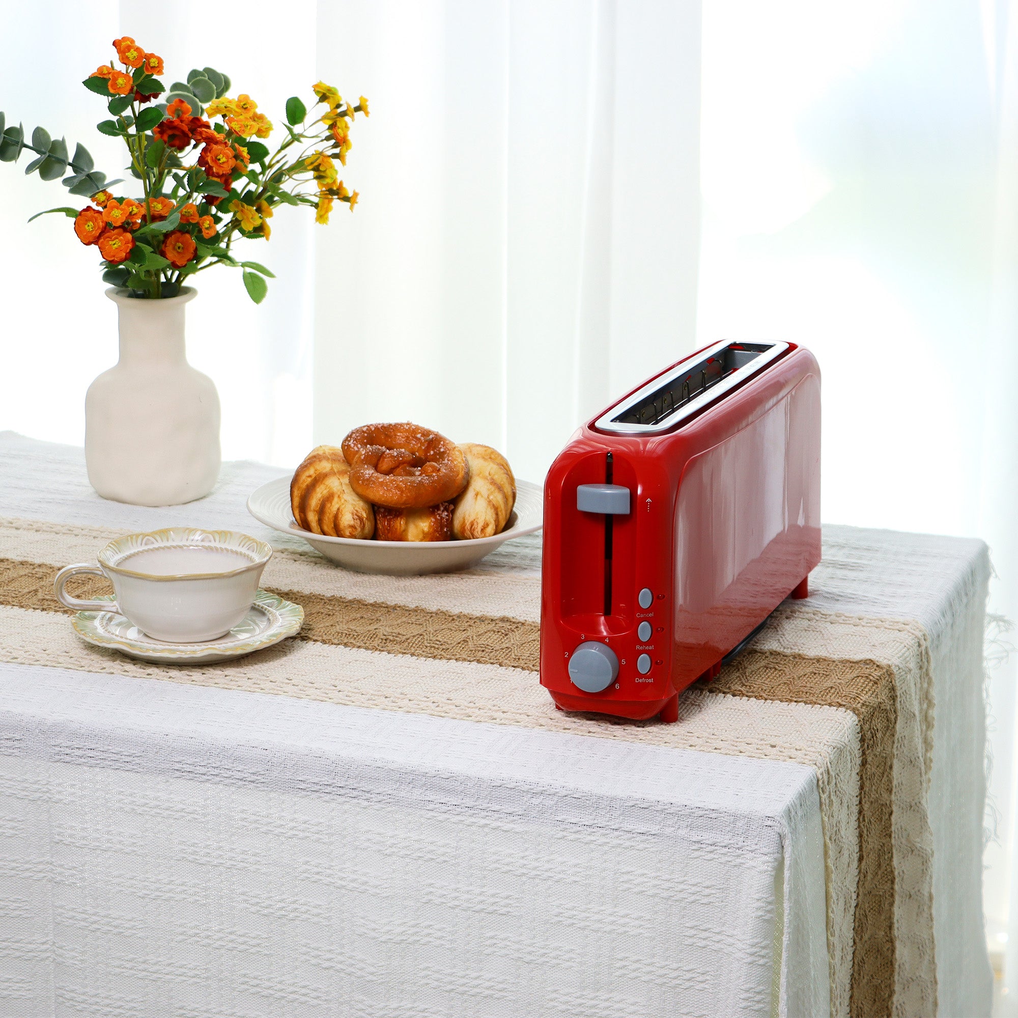 2-Slice Toaster with 10" Extra Long Slot, 6 Browning Levels, Removable Crumb Tray, Defrost, Reheat & Cancel Functions, Auto Shut-Off Safety,Red