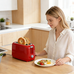 4 Slice Extra Long Slot Toaster with 6 Browning Levels & Defrost/Reheat Functions,Red