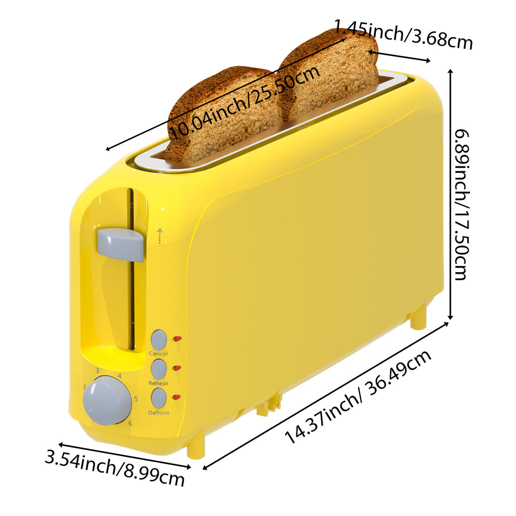 2-Slice Toaster with 10" Extra Long Slot, 6 Browning Levels, Removable Crumb Tray, Defrost, Reheat & Cancel Functions, Auto Shut-Off Safety,Yellow