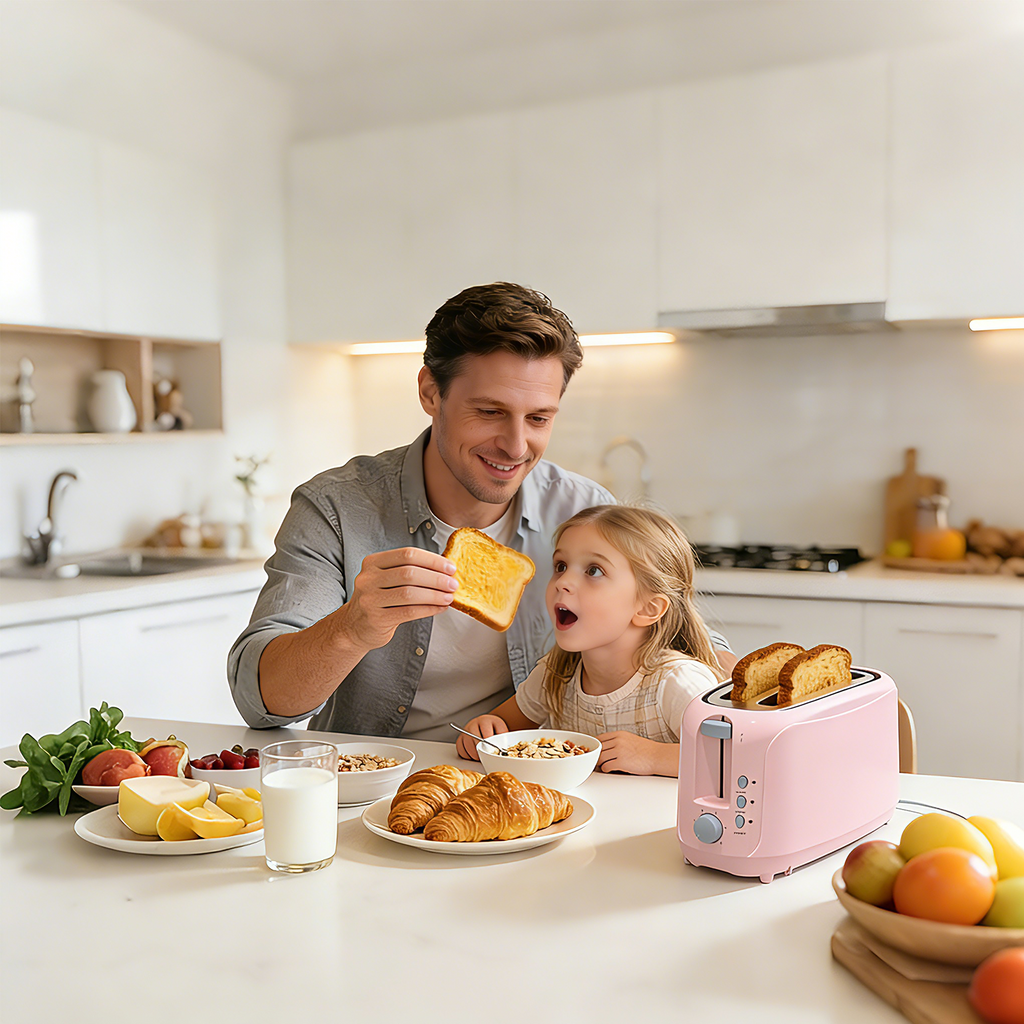 4 Slice Extra Long Slot Toaster with 6 Browning Levels & Defrost/Reheat Functions,Pink