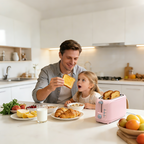 4 Slice Extra Long Slot Toaster with 6 Browning Levels & Defrost/Reheat Functions,Pink