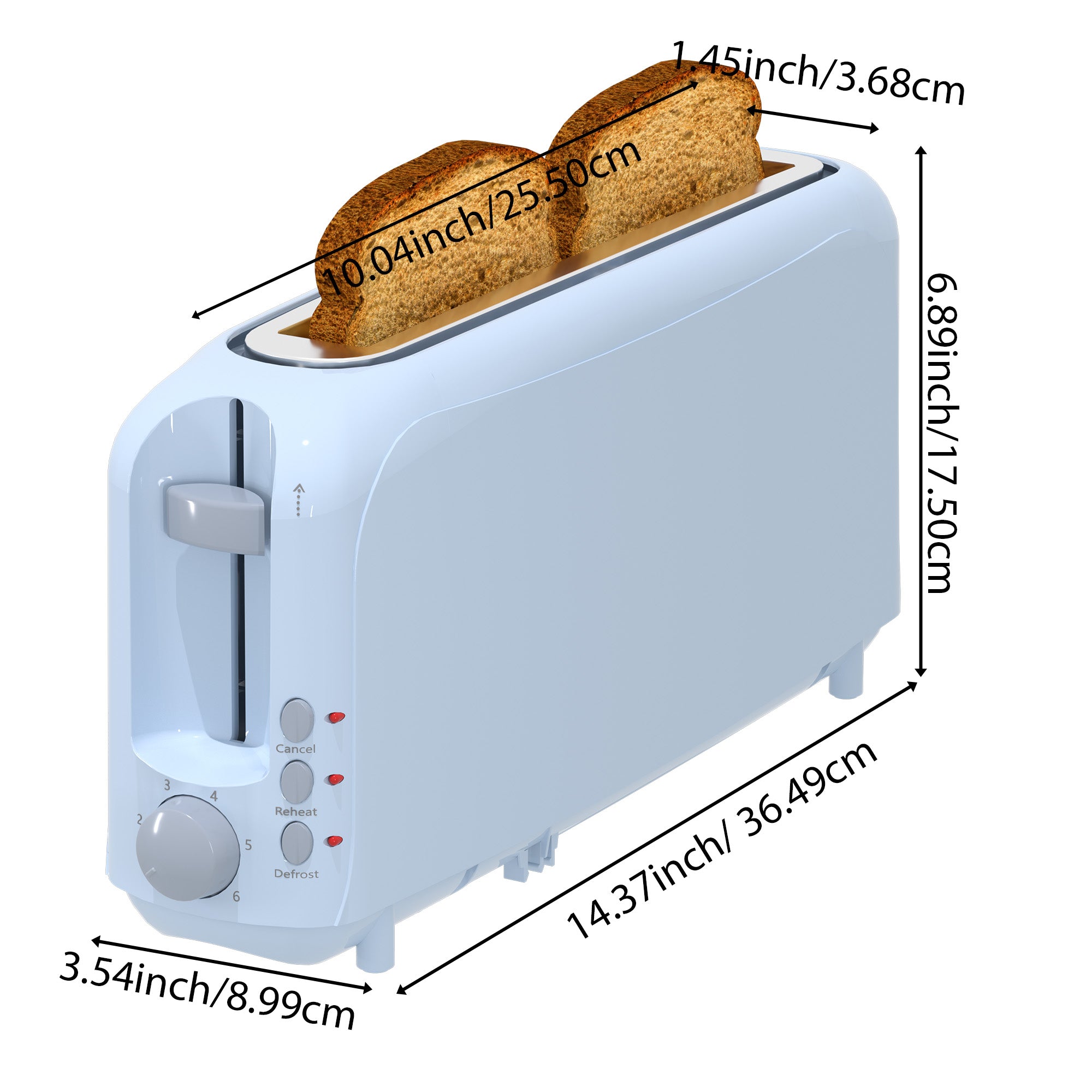 2-Slice Toaster with 10" Extra Long Slot, 6 Browning Levels, Removable Crumb Tray, Defrost, Reheat & Cancel Functions, Auto Shut-Off Safety,Blue